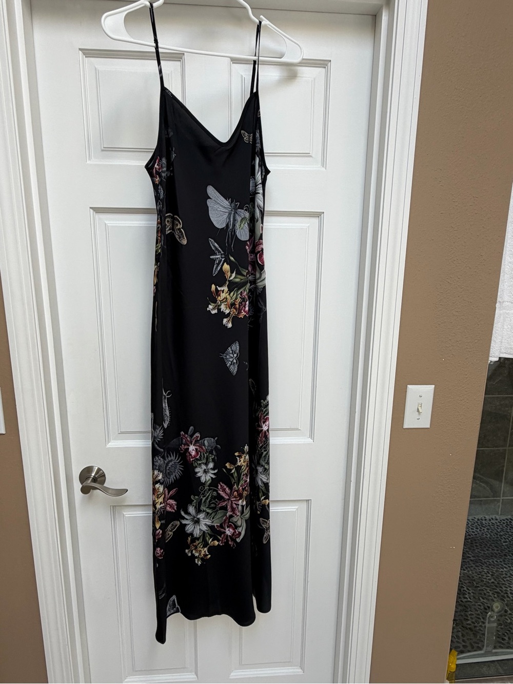 AllSaints Black Floral Slip Maxi Dress with Butterfly Motif